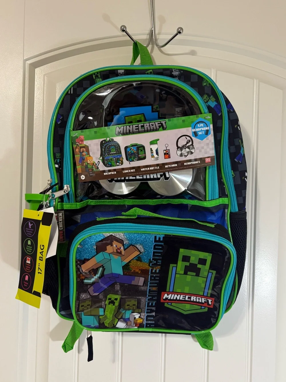 Minecraft Kids Backpack in Black and Green with Character Print